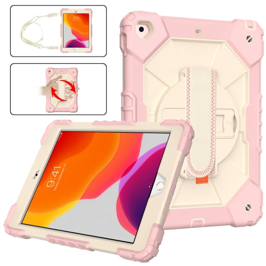 For iPad 10.2 2021 / 2020 / 2019 Contrast Color Robot Shockproof Silicon + PC Protective Case with Holder & Shoulder Strap(Rose Gold Beige) - iPad 10.2 Cases by buy2fix | Online Shopping UK | buy2fix