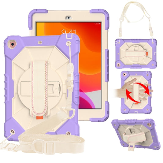 For iPad 10.2 2021 / 2020 / 2019 Contrast Color Robot Shockproof Silicon + PC Protective Case with Holder & Shoulder Strap(Purple Beige) - iPad 10.2 Cases by buy2fix | Online Shopping UK | buy2fix