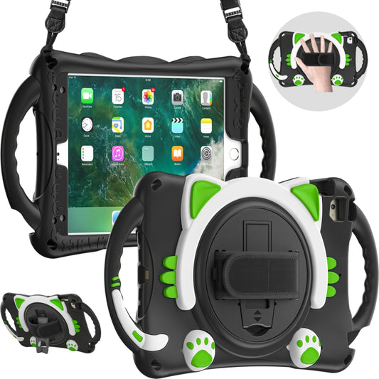 Cute Cat King Kids Shockproof Silicone Tablet Case with Holder & Shoulder Strap & Handle For iPad mini 5 / 4 / 3 / 2 /1(Black Green) - iPad mini (2019) / mini 5 Cases by buy2fix | Online Shopping UK | buy2fix