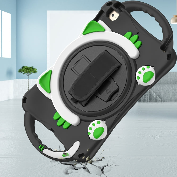Cute Cat King Kids Shockproof Silicone Tablet Case with Holder & Shoulder Strap & Handle For iPad mini 5 / 4 / 3 / 2 /1(Black Green) - iPad mini (2019) / mini 5 Cases by buy2fix | Online Shopping UK | buy2fix