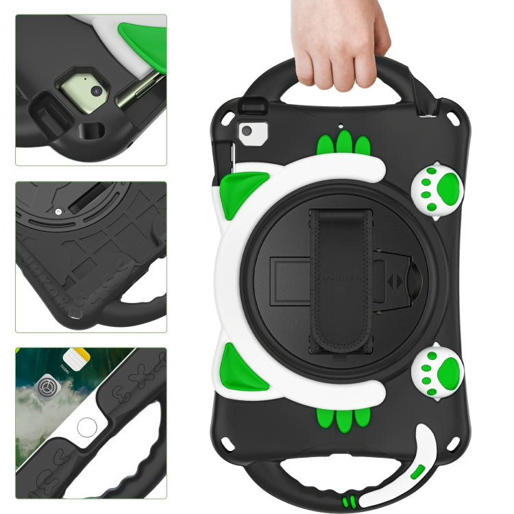 Cute Cat King Kids Shockproof Silicone Tablet Case with Holder & Shoulder Strap & Handle For iPad mini 5 / 4 / 3 / 2 /1(Black Green) - iPad mini (2019) / mini 5 Cases by buy2fix | Online Shopping UK | buy2fix