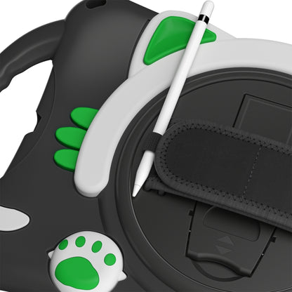 Cute Cat King Kids Shockproof Silicone Tablet Case with Holder & Shoulder Strap & Handle For iPad mini 5 / 4 / 3 / 2 /1(Black Green) - iPad mini (2019) / mini 5 Cases by buy2fix | Online Shopping UK | buy2fix