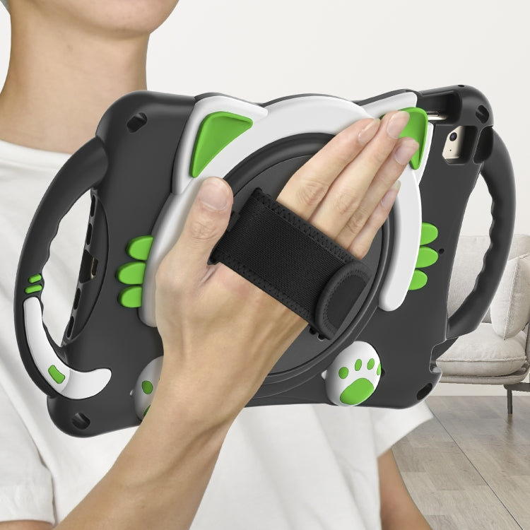 Cute Cat King Kids Shockproof Silicone Tablet Case with Holder & Shoulder Strap & Handle For iPad mini 5 / 4 / 3 / 2 /1(Black Green) - iPad mini (2019) / mini 5 Cases by buy2fix | Online Shopping UK | buy2fix