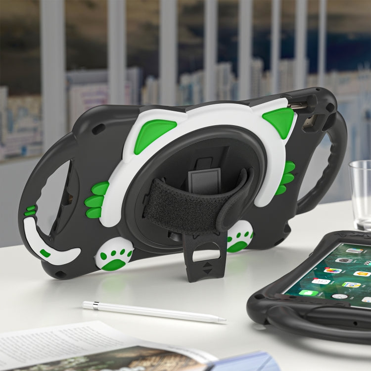 Cute Cat King Kids Shockproof Silicone Tablet Case with Holder & Shoulder Strap & Handle For iPad mini 5 / 4 / 3 / 2 /1(Black Green) - iPad mini (2019) / mini 5 Cases by buy2fix | Online Shopping UK | buy2fix