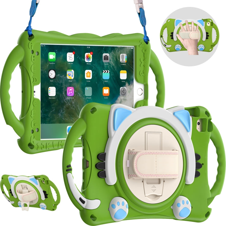 Cute Cat King Kids Shockproof Silicone Tablet Case with Holder & Shoulder Strap & Handle For iPad mini 5 / 4 / 3 / 2 /1(Green) - iPad mini (2019) / mini 5 Cases by buy2fix | Online Shopping UK | buy2fix