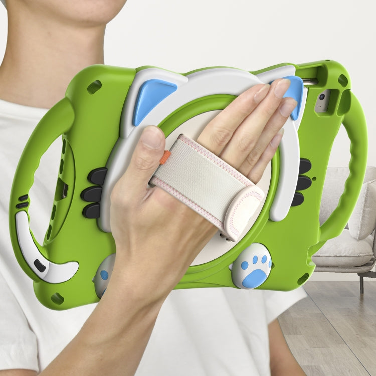 Cute Cat King Kids Shockproof Silicone Tablet Case with Holder & Shoulder Strap & Handle For iPad mini 5 / 4 / 3 / 2 /1(Green) - iPad mini (2019) / mini 5 Cases by buy2fix | Online Shopping UK | buy2fix