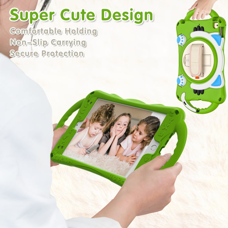 Cute Cat King Kids Shockproof Silicone Tablet Case with Holder & Shoulder Strap & Handle For iPad mini 5 / 4 / 3 / 2 /1(Green) - iPad mini (2019) / mini 5 Cases by buy2fix | Online Shopping UK | buy2fix