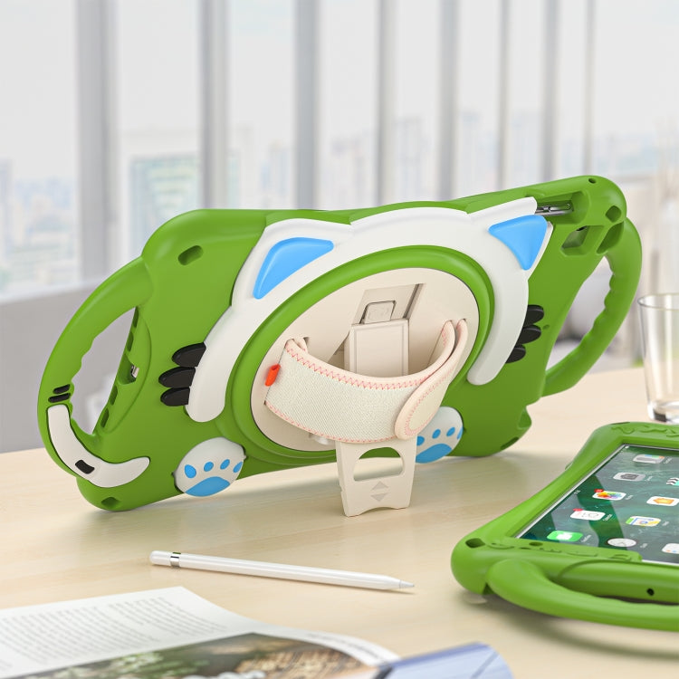 Cute Cat King Kids Shockproof Silicone Tablet Case with Holder & Shoulder Strap & Handle For iPad mini 5 / 4 / 3 / 2 /1(Green) - iPad mini (2019) / mini 5 Cases by buy2fix | Online Shopping UK | buy2fix