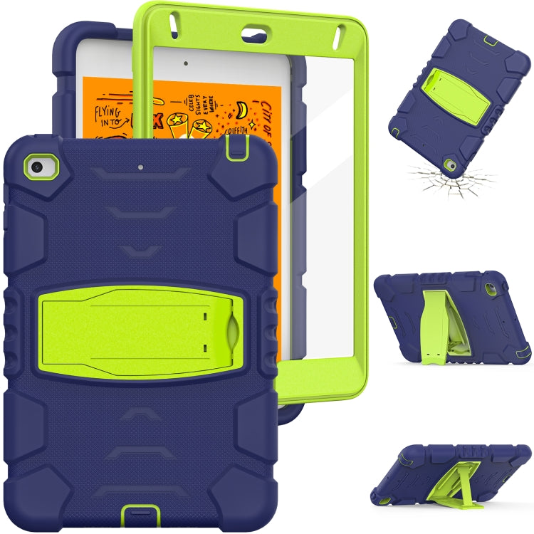 3-Layer Protection Screen Frame + PC + Silicone Shockproof Combination Case with Holder For iPad mini 5 / 4(Navy Blue + Lime) - iPad mini (2019) / mini 5 Cases by buy2fix | Online Shopping UK | buy2fix