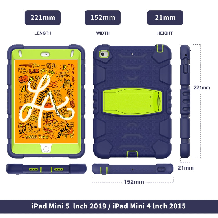 3-Layer Protection Screen Frame + PC + Silicone Shockproof Combination Case with Holder For iPad mini 5 / 4(Navy Blue + Lime) - iPad mini (2019) / mini 5 Cases by buy2fix | Online Shopping UK | buy2fix