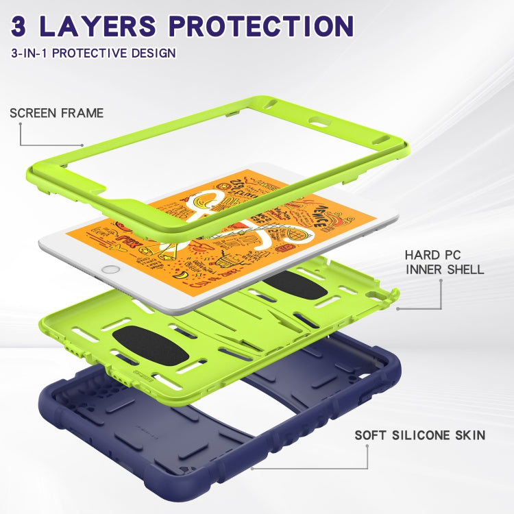 3-Layer Protection Screen Frame + PC + Silicone Shockproof Combination Case with Holder For iPad mini 5 / 4(Navy Blue + Lime) - iPad mini (2019) / mini 5 Cases by buy2fix | Online Shopping UK | buy2fix