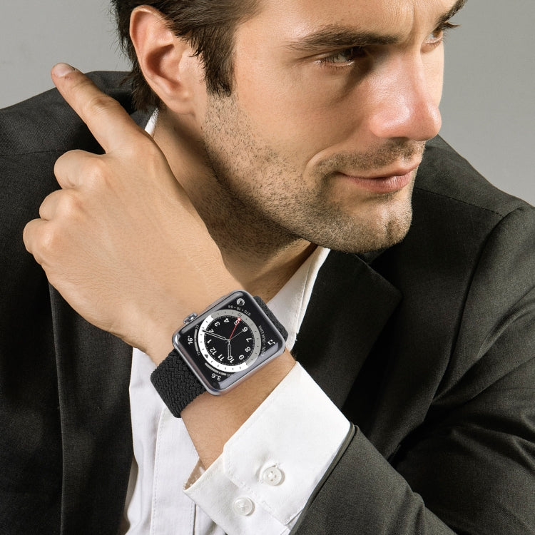 Metal Head Braided Nylon Solid Color Watch Band For Apple Watch Ultra 49mm&Watch Ultra 2 49mm / Series 9&8&7 45mm / SE 3&SE 2&6&SE&5&4 44mm / 3&2&1 42mm, Size:S 145mm(Black) by buy2fix