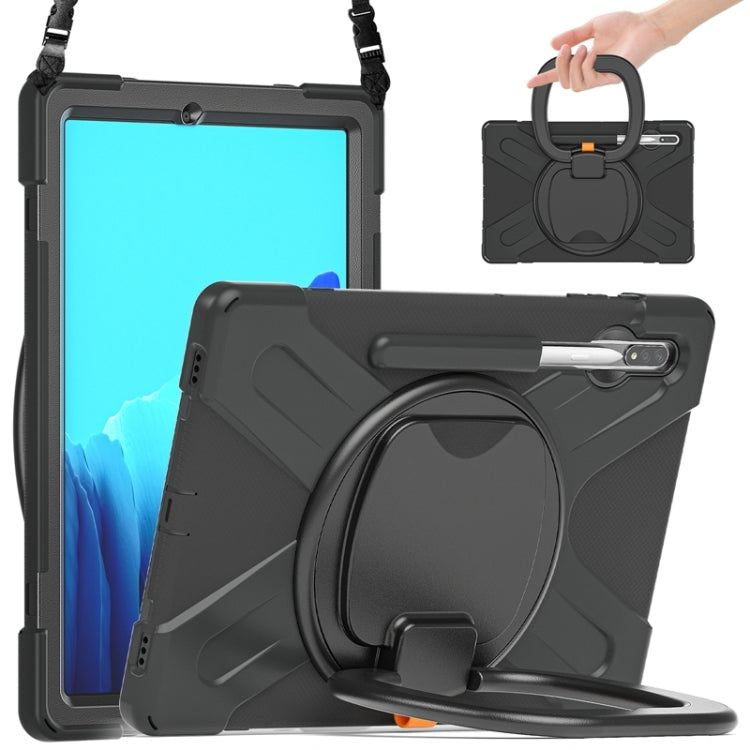 For Samsung Galaxy Tab S8+ / Tab S8 Plus / Tab S7 FE / Tab S7+ T970/T975 Silicone + PC Protective Case with Holder & Shoulder Strap(Black+Black) by buy2fix