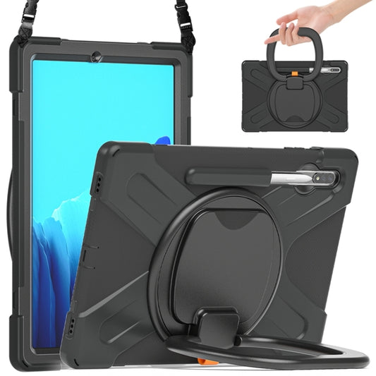 For Samsung Galaxy Tab S8+ / Tab S8 Plus / Tab S7 FE / Tab S7+ T970/T975 Silicone + PC Protective Case with Holder & Shoulder Strap(Black+Black) by buy2fix