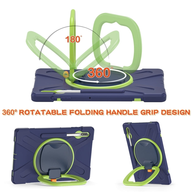 For Samsung Galaxy Tab S8+ / Tab S8 Plus / Tab S7 FE / Tab S7+ T970/T975 Silicone + PC Protective Case with Holder & Shoulder Strap(NavyBlue+Lime) by buy2fix