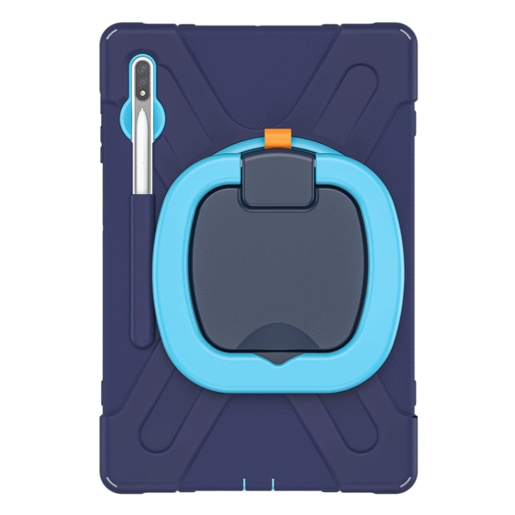 For Samsung Galaxy Tab S8+ / Tab S8 Plus / Tab S7 FE / Tab S7+ T970/T975 Silicone + PC Protective Case with Holder & Shoulder Strap(NavyBlue+Blue) by buy2fix