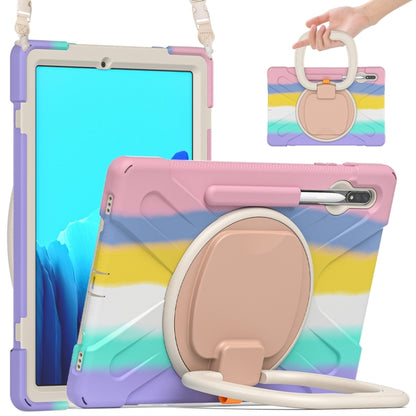 For Samsung Galaxy Tab S8+ / Tab S8 Plus / Tab S7 FE / Tab S7+ T970/T975 Silicone + PC Protective Case with Holder & Shoulder Strap(Colorful Pink) by buy2fix