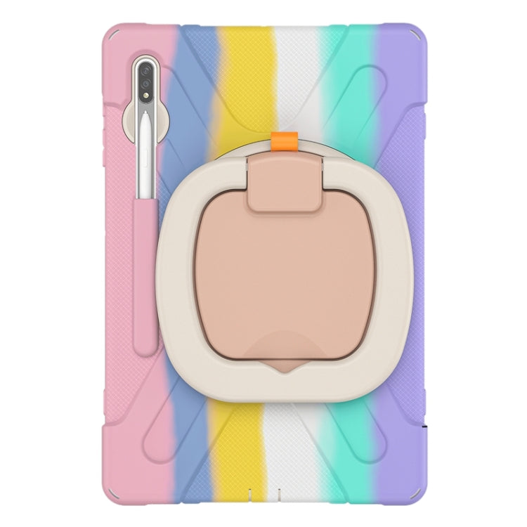 For Samsung Galaxy Tab S8+ / Tab S8 Plus / Tab S7 FE / Tab S7+ T970/T975 Silicone + PC Protective Case with Holder & Shoulder Strap(Colorful Pink) by buy2fix