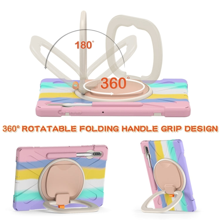 For Samsung Galaxy Tab S8+ / Tab S8 Plus / Tab S7 FE / Tab S7+ T970/T975 Silicone + PC Protective Case with Holder & Shoulder Strap(Colorful Pink) by buy2fix