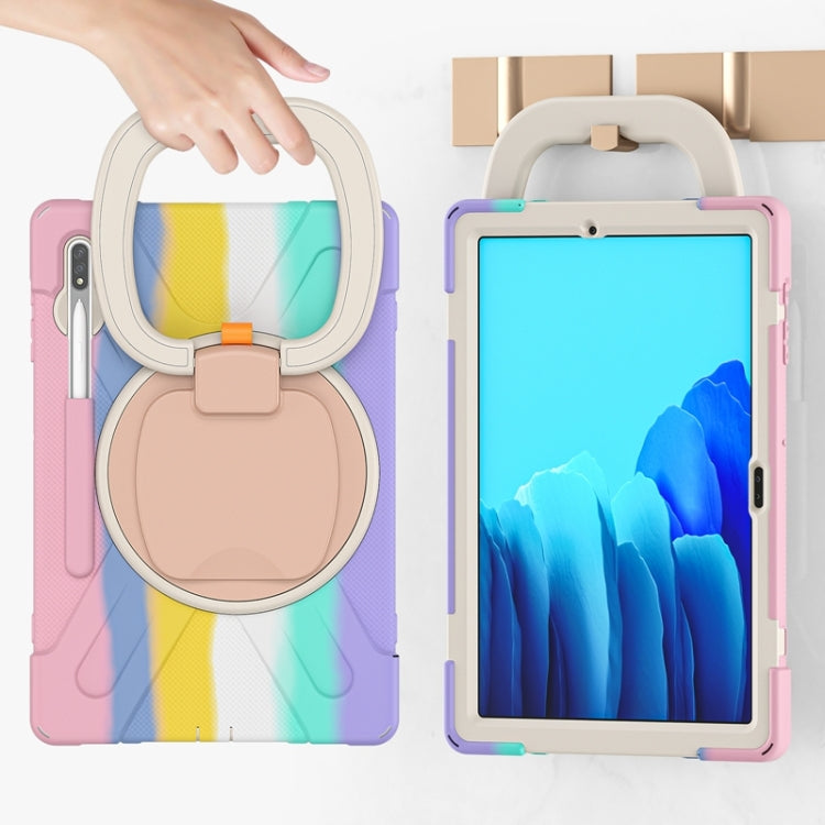 For Samsung Galaxy Tab S8+ / Tab S8 Plus / Tab S7 FE / Tab S7+ T970/T975 Silicone + PC Protective Case with Holder & Shoulder Strap(Colorful Pink) by buy2fix