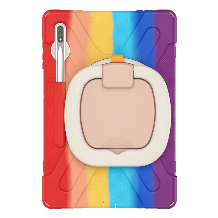 For Samsung Galaxy Tab S8+ / Tab S8 Plus / Tab S7 FE / Tab S7+ T970/T975 Silicone + PC Protective Case with Holder & Shoulder Strap(Colorful Red) by buy2fix