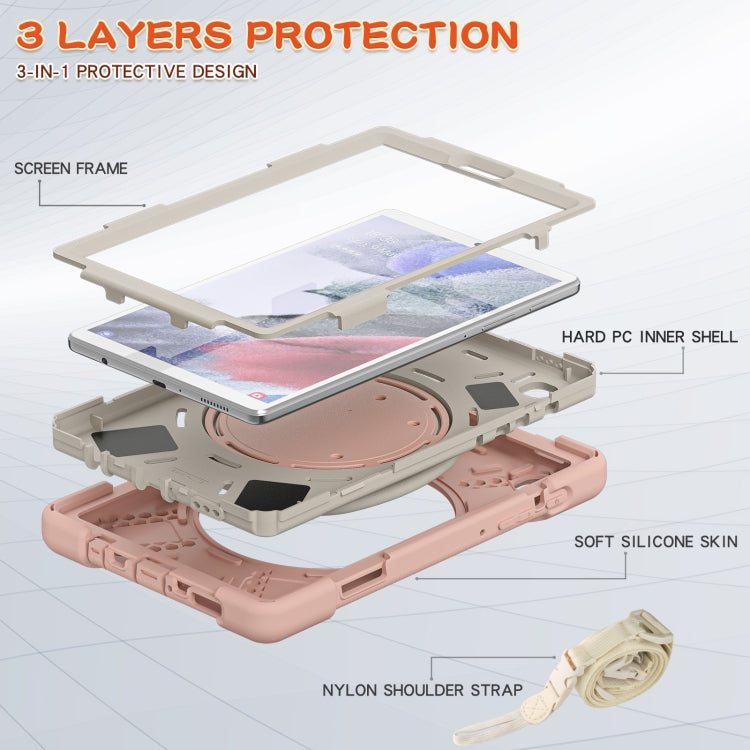 For Samsung Galaxy Tab A7 Lite T220 / T225 Silicone + PC Protective Case with Holder & Shoulder Strap(Rose Gold) - Tab A7 Lite T220 / T225 by buy2fix | Online Shopping UK | buy2fix