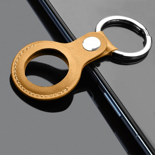 Mutural PU Leather Protective Case with Key Ring for AirTag(Yellow) by Mutural