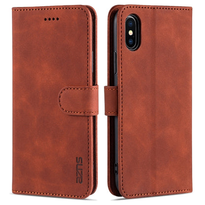For iPhone X / XS AZNS Skin Feel Calf Texture Horizontal Flip Leather Case with Card Slots & Holder & Wallet(Brown) - More iPhone Cases by AZNS | Online Shopping UK | buy2fix