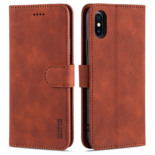 For iPhone X / XS AZNS Skin Feel Calf Texture Horizontal Flip Leather Case with Card Slots & Holder & Wallet(Brown) - More iPhone Cases by AZNS | Online Shopping UK | buy2fix
