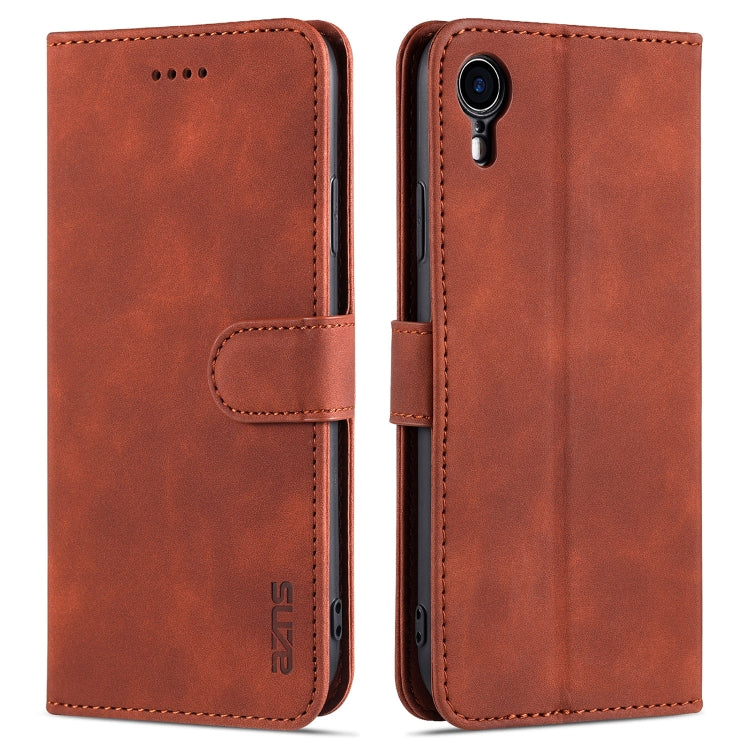 For iPhone XR AZNS Skin Feel Calf Texture Horizontal Flip Leather Case with Card Slots & Holder & Wallet(Brown) - More iPhone Cases by AZNS | Online Shopping UK | buy2fix