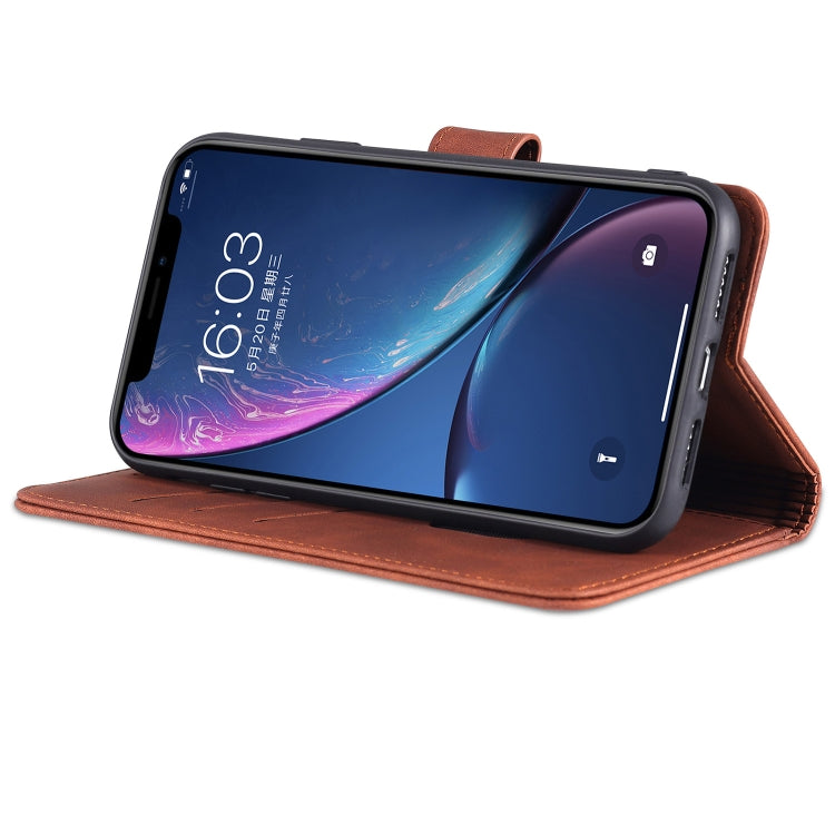 For iPhone XR AZNS Skin Feel Calf Texture Horizontal Flip Leather Case with Card Slots & Holder & Wallet(Brown) - More iPhone Cases by AZNS | Online Shopping UK | buy2fix