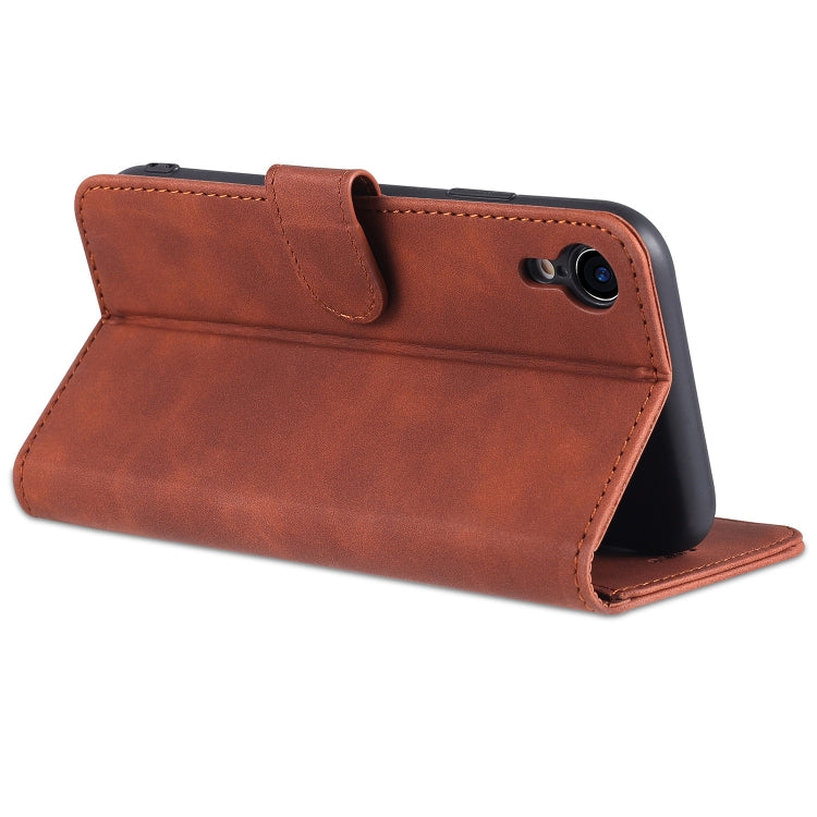 For iPhone XR AZNS Skin Feel Calf Texture Horizontal Flip Leather Case with Card Slots & Holder & Wallet(Brown) - More iPhone Cases by AZNS | Online Shopping UK | buy2fix