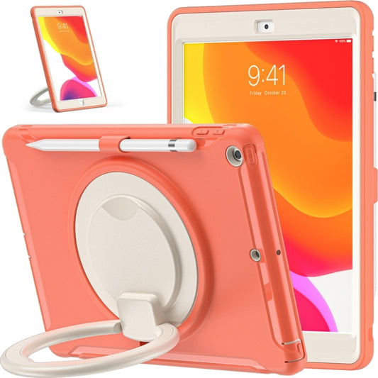 For iPad 10.2 2021 / 2020 / 2019 Shockproof TPU + PC Protective Case with 360 Degree Rotation Foldable Handle Grip Holder & Pen Slot(Living Coral) - iPad 10.2 Cases by buy2fix | Online Shopping UK | buy2fix