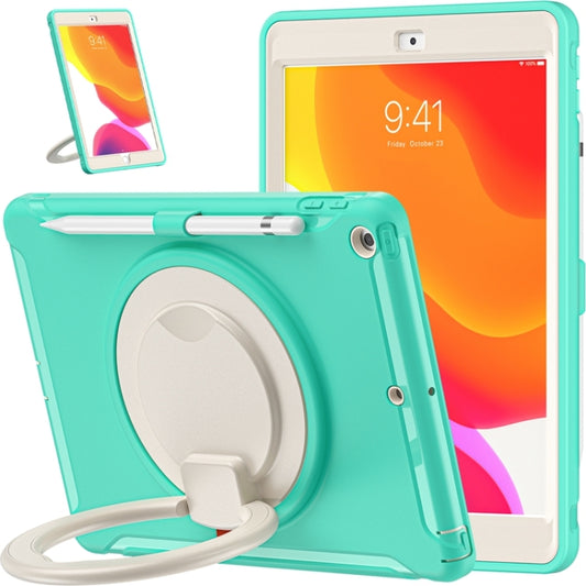 For iPad 10.2 2021 / 2020 / 2019 Shockproof TPU + PC Protective Case with 360 Degree Rotation Foldable Handle Grip Holder & Pen Slot(Mint Green) - iPad 10.2 Cases by buy2fix | Online Shopping UK | buy2fix