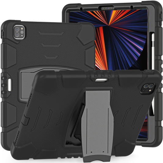 For iPad Pro 12.9 2022 / 2021 3-Layer Protection  Screen Frame + PC + Silicone Shockproof Combination Tablet Case with Holder(Black+Black) - iPad Pro 12.9 (2022/2021) Cases by buy2fix | Online Shopping UK | buy2fix