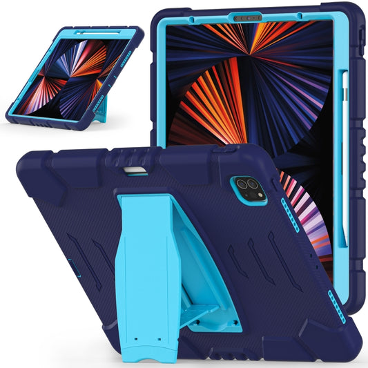 For iPad Pro 12.9 2022 / 2021 3-Layer Protection  Screen Frame + PC + Silicone Shockproof Combination Tablet Case with Holder(NavyBlue+Blue) - iPad Pro 12.9 (2022/2021) Cases by buy2fix | Online Shopping UK | buy2fix