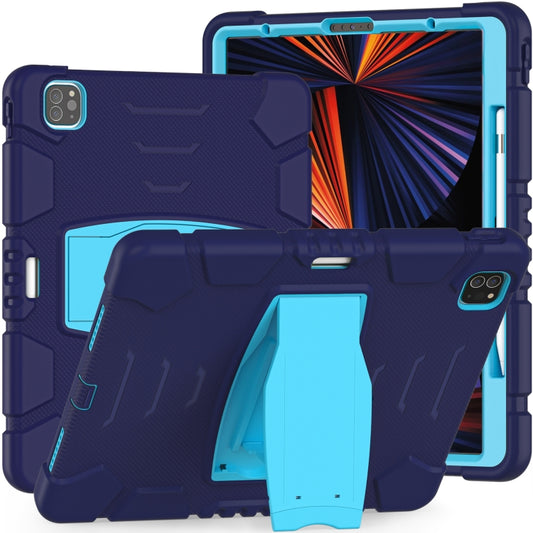 For iPad Pro 12.9 2022 / 2021 3-Layer Protection  Screen Frame + PC + Silicone Shockproof Combination Tablet Case with Holder(NavyBlue+Blue) - iPad Pro 12.9 (2022/2021) Cases by buy2fix | Online Shopping UK | buy2fix