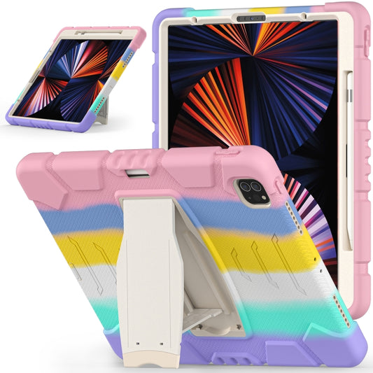 For iPad Pro 12.9 2022 / 2021 3-Layer Protection  Screen Frame + PC + Silicone Shockproof Combination Tablet Case with Holder(Colorful Pink) - iPad Pro 12.9 (2022/2021) Cases by buy2fix | Online Shopping UK | buy2fix