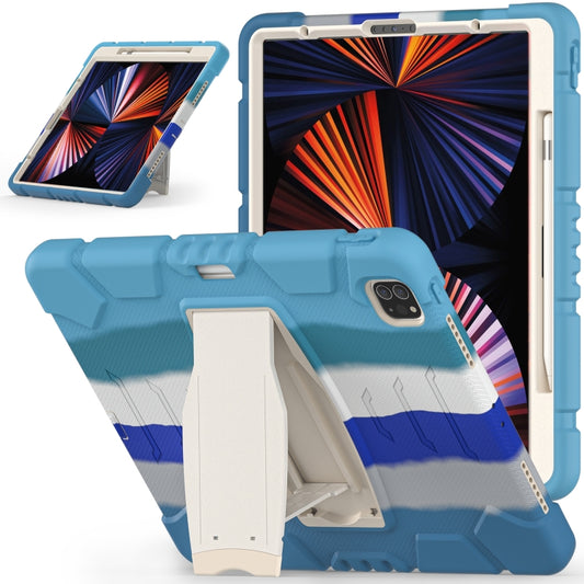 For iPad Pro 12.9 2022 / 2021 3-Layer Protection  Screen Frame + PC + Silicone Shockproof Combination Tablet Case with Holder(Colorful Blue) - iPad Pro 12.9 (2022/2021) Cases by buy2fix | Online Shopping UK | buy2fix