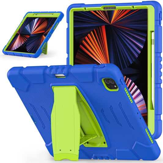 For iPad Pro 12.9 2022 / 2021 3-Layer Protection  Screen Frame + PC + Silicone Shockproof Combination Tablet Case with Holder(Blue+Lime) - iPad Pro 12.9 (2022/2021) Cases by buy2fix | Online Shopping UK | buy2fix