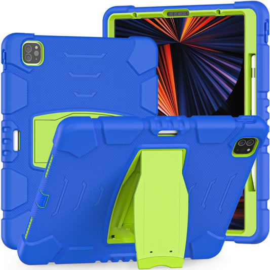 For iPad Pro 12.9 2022 / 2021 3-Layer Protection  Screen Frame + PC + Silicone Shockproof Combination Tablet Case with Holder(Blue+Lime) - iPad Pro 12.9 (2022/2021) Cases by buy2fix | Online Shopping UK | buy2fix
