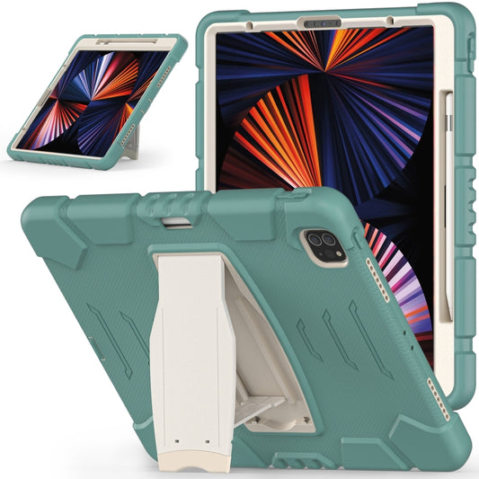 For iPad Pro 12.9 2022 / 2021 3-Layer Protection  Screen Frame + PC + Silicone Shockproof Combination Tablet Case with Holder(Emerald Green) - iPad Pro 12.9 (2022/2021) Cases by buy2fix | Online Shopping UK | buy2fix