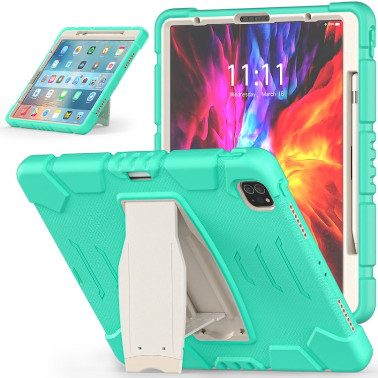 For iPad Pro 12.9 2020 3-Layer Protection  Screen Frame + PC + Silicone Shockproof Combination Tablet Case with Holder(Mint Green) - iPad Pro 12.9 (2020) Cases by buy2fix | Online Shopping UK | buy2fix