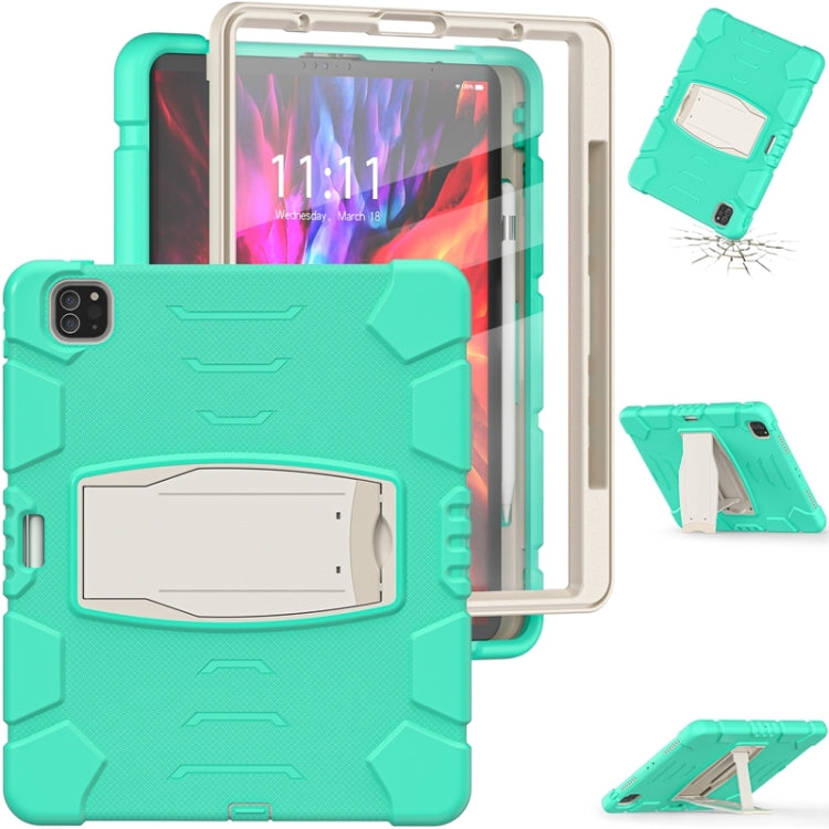 For iPad Pro 12.9 2020 3-Layer Protection  Screen Frame + PC + Silicone Shockproof Combination Tablet Case with Holder(Mint Green) - iPad Pro 12.9 (2020) Cases by buy2fix | Online Shopping UK | buy2fix