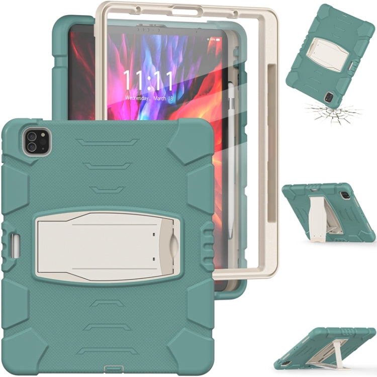 For iPad Pro 12.9 2020 3-Layer Protection  Screen Frame + PC + Silicone Shockproof Combination Tablet Case with Holder(Emerald Green) - iPad Pro 12.9 (2020) Cases by buy2fix | Online Shopping UK | buy2fix