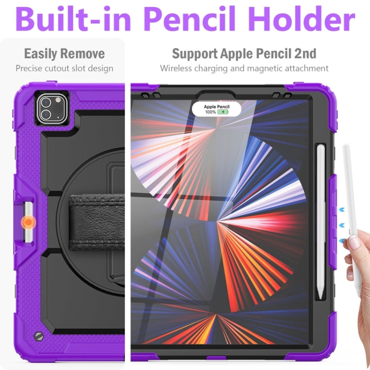 For iPad Pro 12.9 2022 / 2021 / 2020 / 2018 Shockproof Colorful Silicone + PC Protective Tablet Case with Holder & Shoulder Strap & Hand Strap & Pen Slot(Purple Silicone) - iPad Pro 12.9 (2022/2021) Cases by buy2fix | Online Shopping UK | buy2fix