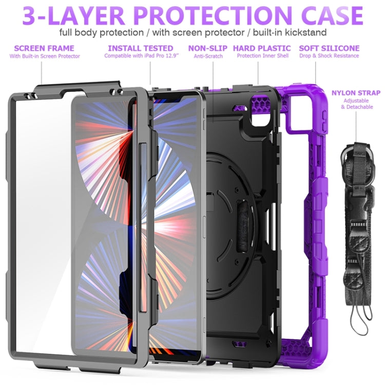 For iPad Pro 12.9 2022 / 2021 / 2020 / 2018 Shockproof Colorful Silicone + PC Protective Tablet Case with Holder & Shoulder Strap & Hand Strap & Pen Slot(Purple Silicone) - iPad Pro 12.9 (2022/2021) Cases by buy2fix | Online Shopping UK | buy2fix