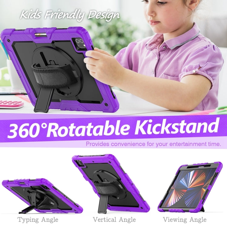 For iPad Pro 12.9 2022 / 2021 / 2020 / 2018 Shockproof Colorful Silicone + PC Protective Tablet Case with Holder & Shoulder Strap & Hand Strap & Pen Slot(Purple Silicone) - iPad Pro 12.9 (2022/2021) Cases by buy2fix | Online Shopping UK | buy2fix