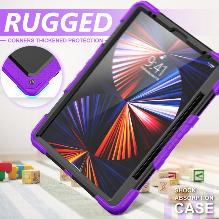 For iPad Pro 12.9 2022 / 2021 / 2020 / 2018 Shockproof Colorful Silicone + PC Protective Tablet Case with Holder & Shoulder Strap & Hand Strap & Pen Slot(Purple Silicone) - iPad Pro 12.9 (2022/2021) Cases by buy2fix | Online Shopping UK | buy2fix
