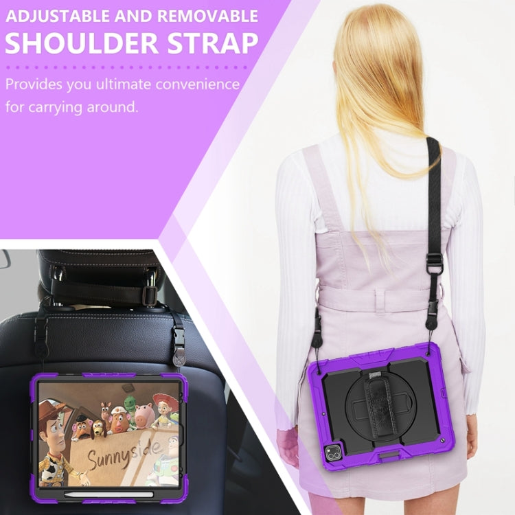 For iPad Pro 12.9 2022 / 2021 / 2020 / 2018 Shockproof Colorful Silicone + PC Protective Tablet Case with Holder & Shoulder Strap & Hand Strap & Pen Slot(Purple Silicone) - iPad Pro 12.9 (2022/2021) Cases by buy2fix | Online Shopping UK | buy2fix